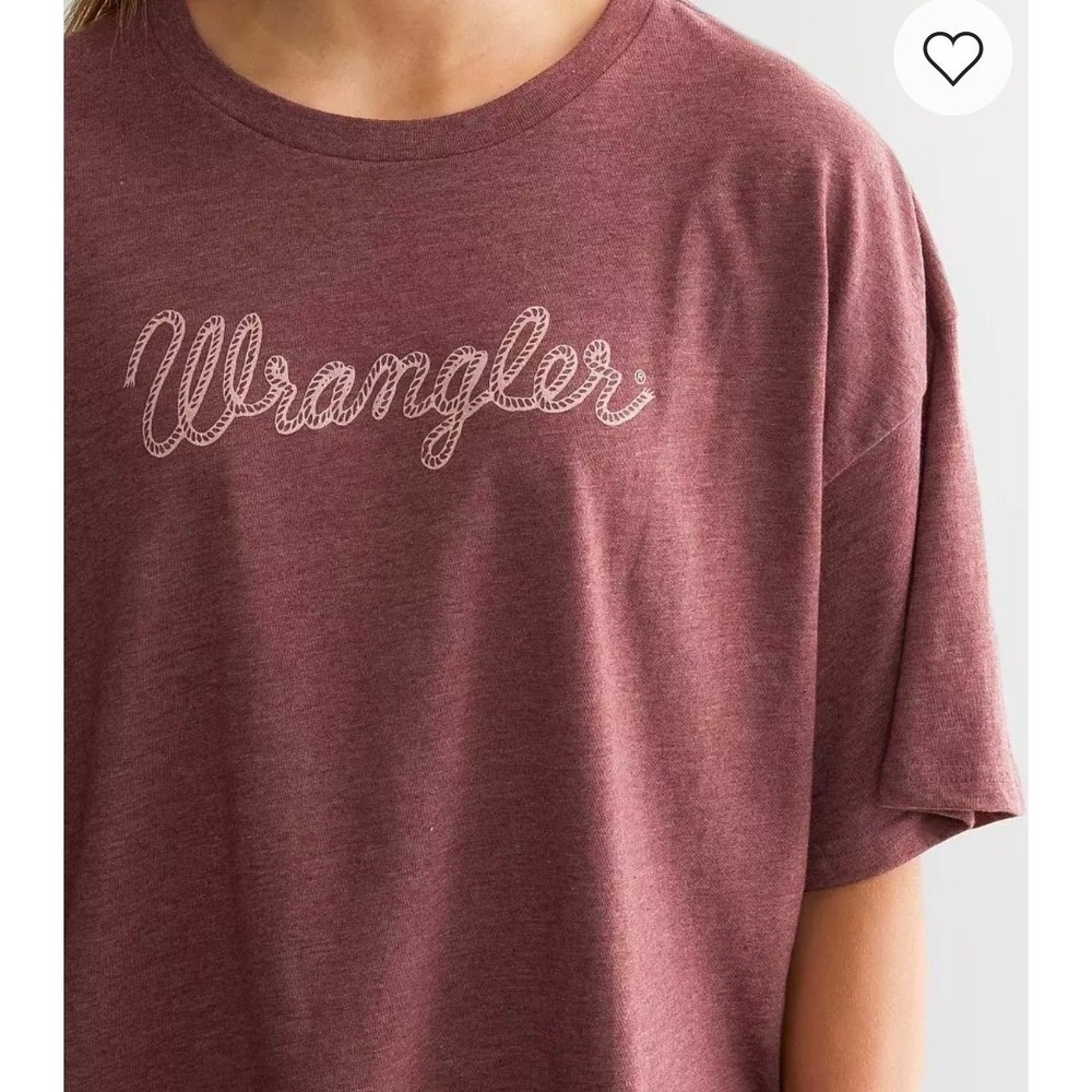 Wrangler Retro T-Shirt Women Large Burgundy Boxy Cropped Rope Logo Heathered New